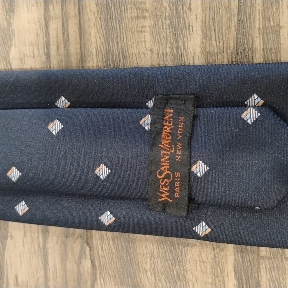 Yves Saint Laurent YSL MONOGRAM navy tie with square flag/sail shaped design